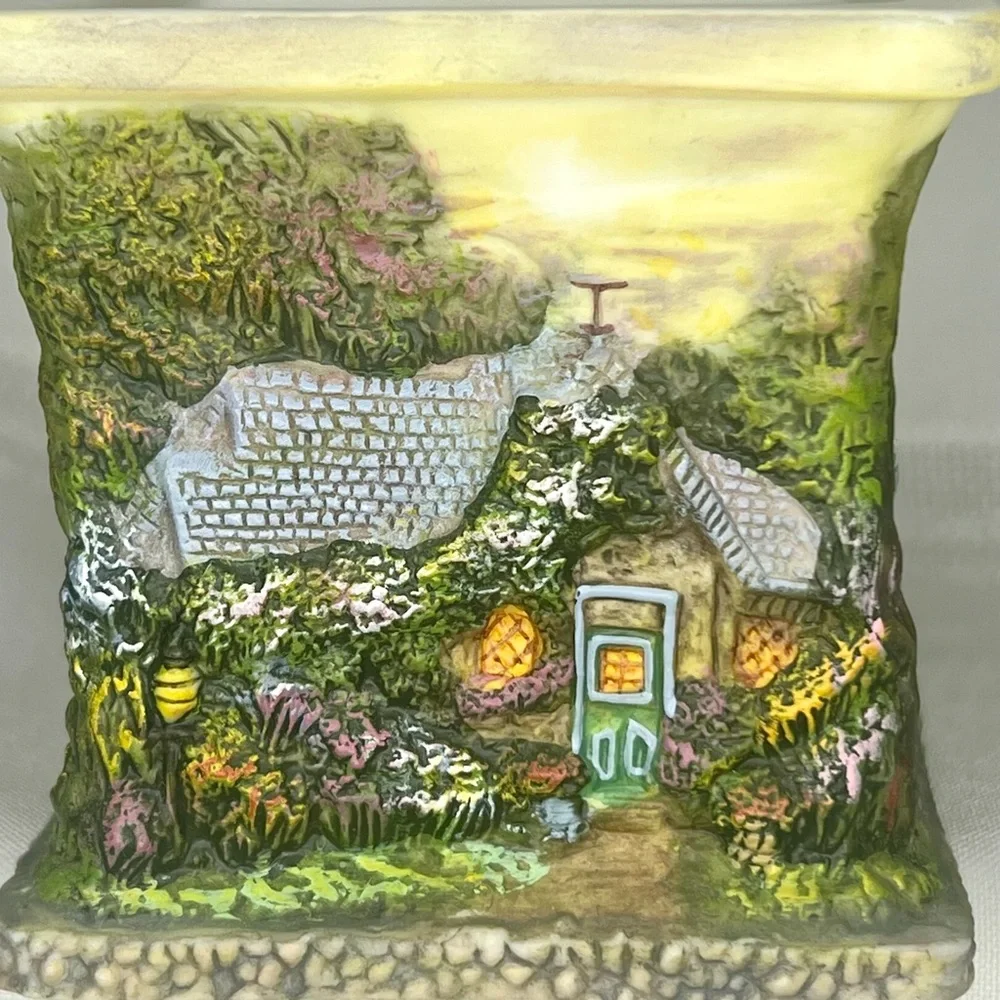 Thomas Kinkade Votive Tea Light Candle Holder Square Cottages LIKE‎ NEW